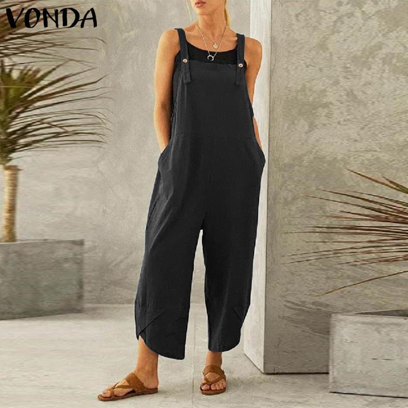 Women's Solid Color Casual Ninth Overalls