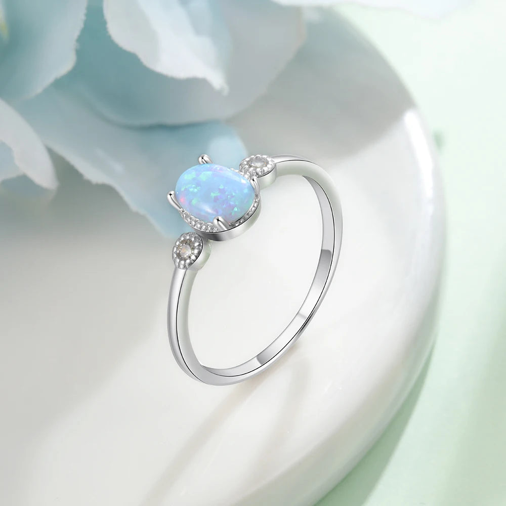 Sterling Silver Oval Opal Ring