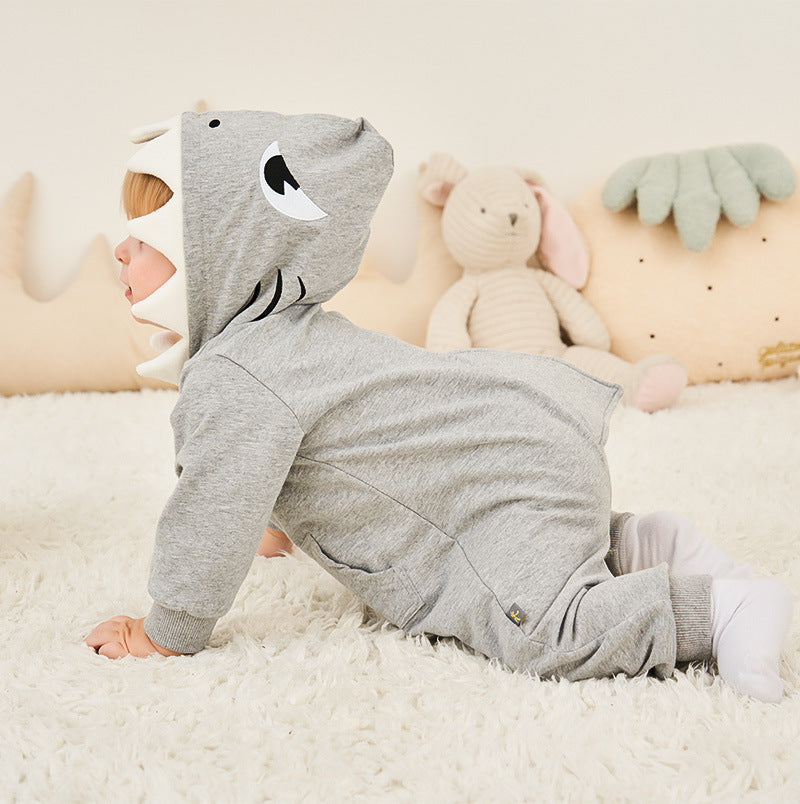 Cartoon Shark Baby One Piece Long Sleeve Hooded Baby Romper