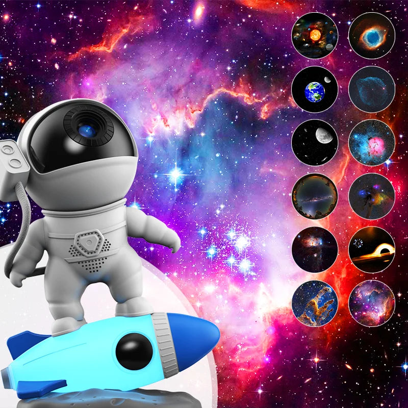 Rocket Astronaut Galaxy Projector Night Light Lamp And 13 Film Piece 360° Sky Projector