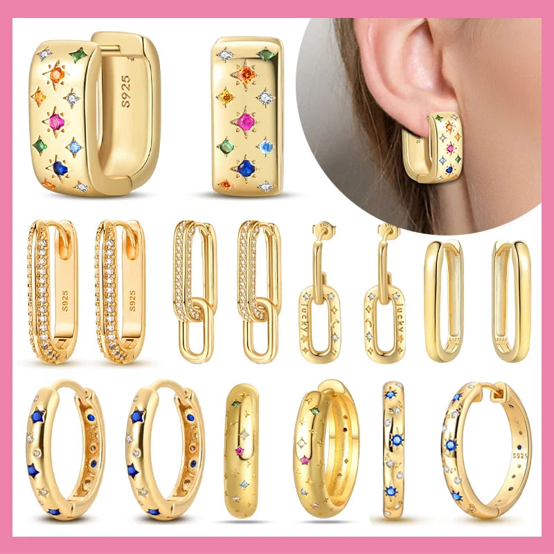 Retro Sterling Silver Colored Gold Square Hoop Earrings