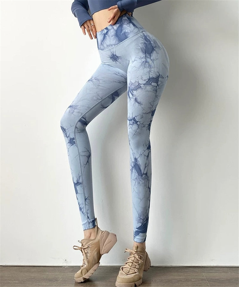 Seamless Yoga Leggings Women Tie Dye Sports Pants High Waisted Yoga Pants Seamless Leggings