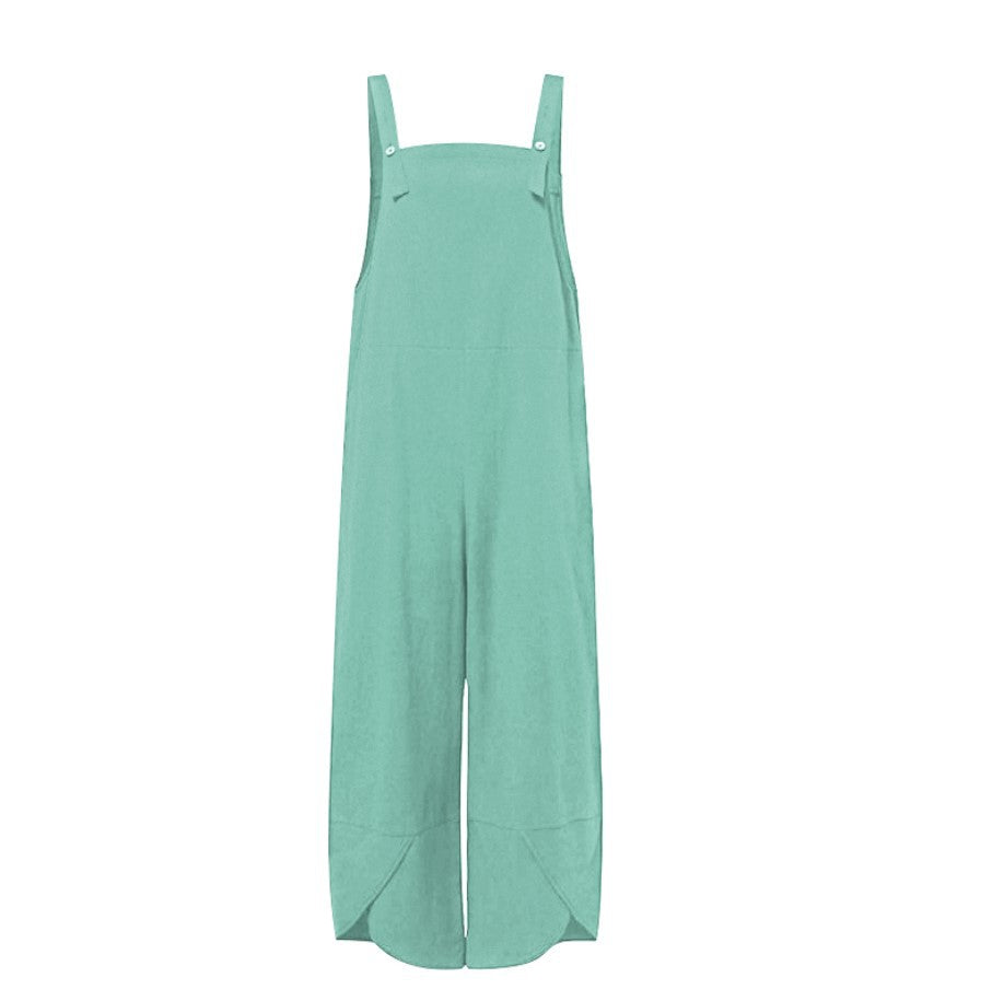 Women's Solid Color Casual Ninth Overalls