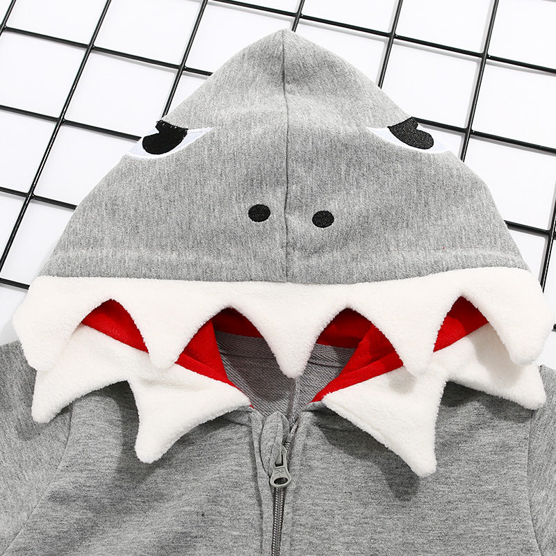 Cartoon Shark Baby One Piece Long Sleeve Hooded Baby Romper