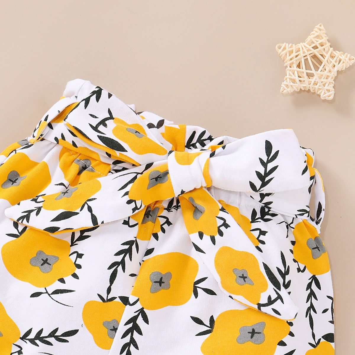 Girls' Spring/Summer Infant/Toddler Short Sleeve Solid Letter Top + Small Flower Trouser Set