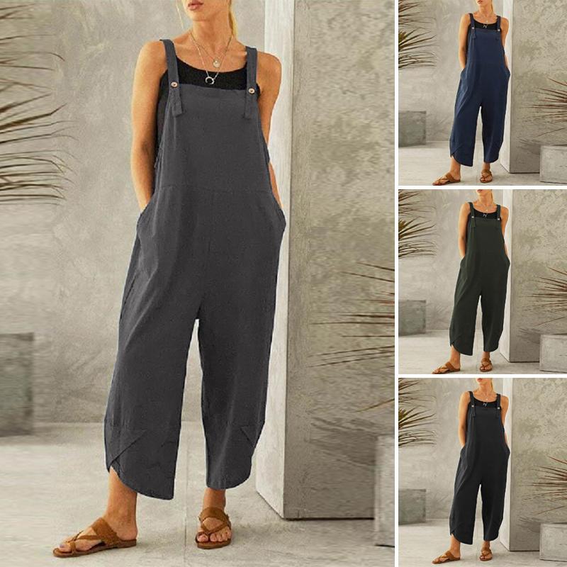 Women's Solid Color Casual Ninth Overalls