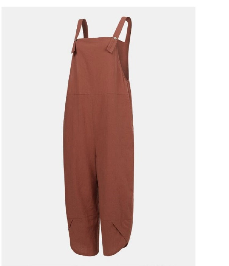 Women's Solid Color Casual Ninth Overalls