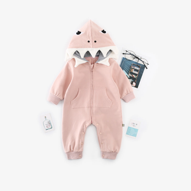 Cartoon Shark Baby One Piece Long Sleeve Hooded Baby Romper