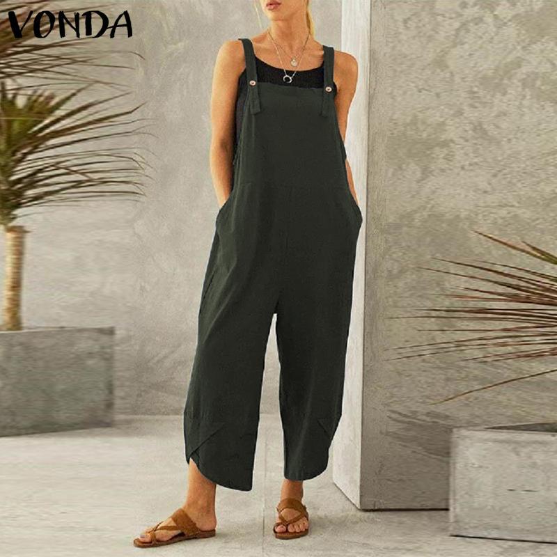 Women's Solid Color Casual Ninth Overalls
