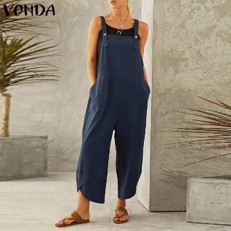 Women's Solid Color Casual Ninth Overalls