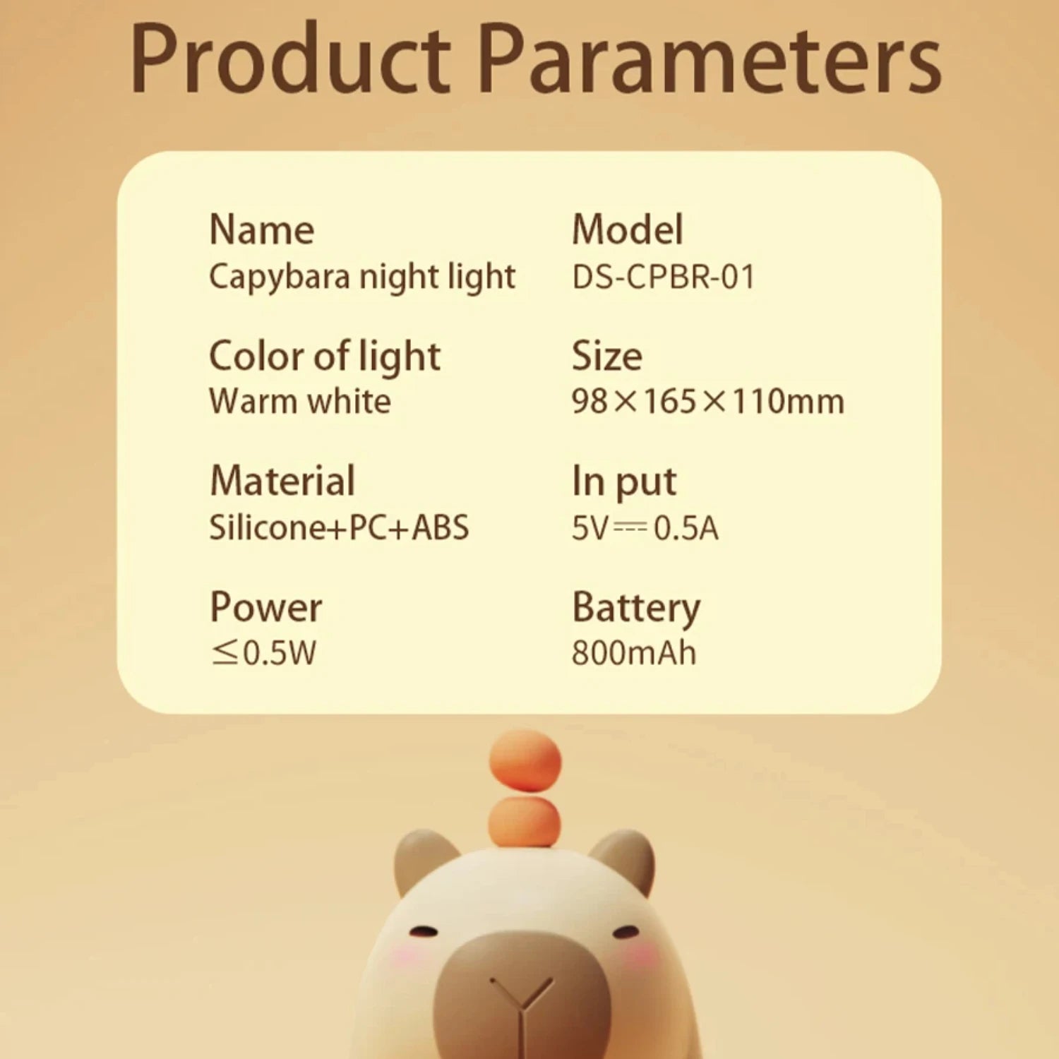 Cute Silicone Touch Activated Capybara Night Light