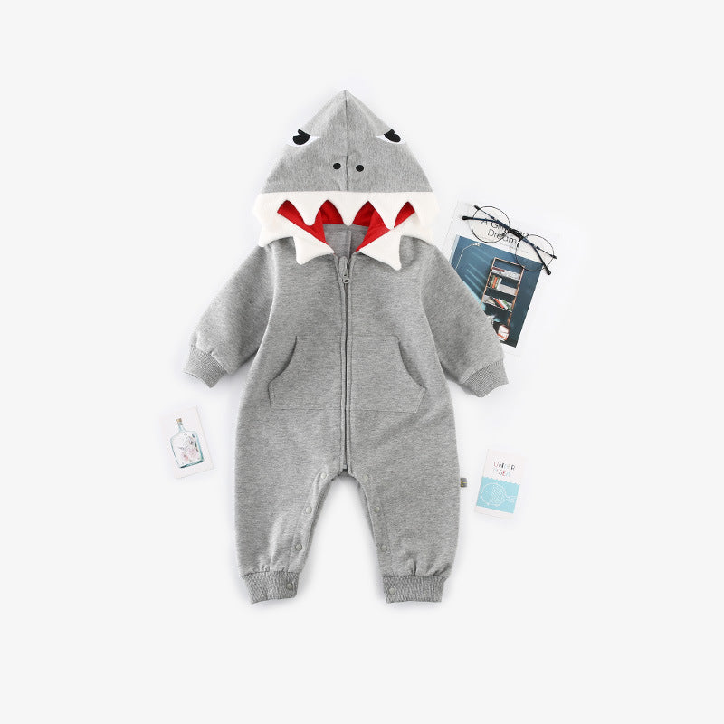 Cartoon Shark Baby One Piece Long Sleeve Hooded Baby Romper