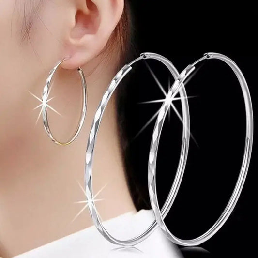 Sterling Silver Luxury Big Circle Hoop Earrings