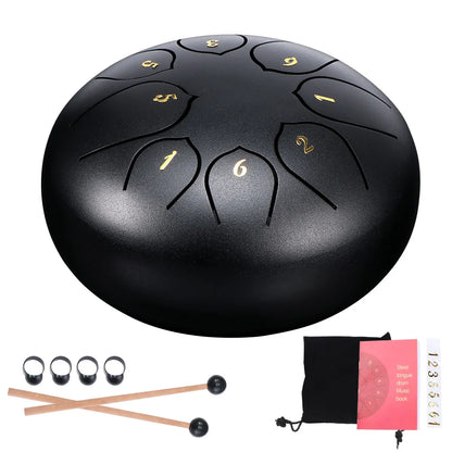 Tongue Drum 6 Inch Steel Tongue Drum Set 8 Tune Hand Pan Drum Pad Tank Sticks Carrying Bag Percussion Instruments Accessories