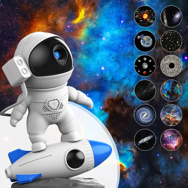 Rocket Astronaut Galaxy Projector Night Light Lamp And 13 Film Piece 360° Sky Projector