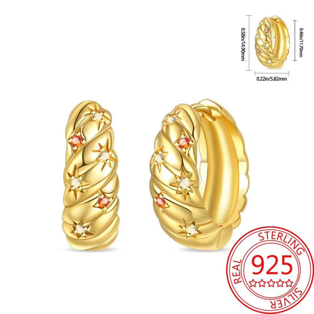 Retro Sterling Silver Colored Gold Square Hoop Earrings