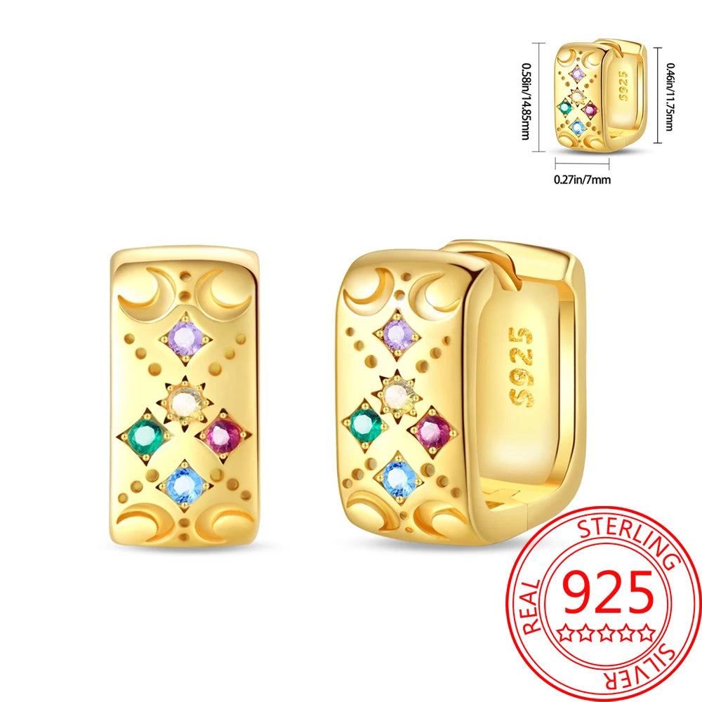 Retro Sterling Silver Colored Gold Square Hoop Earrings