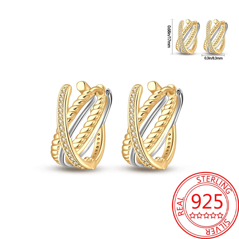 Retro Sterling Silver Colored Gold Square Hoop Earrings