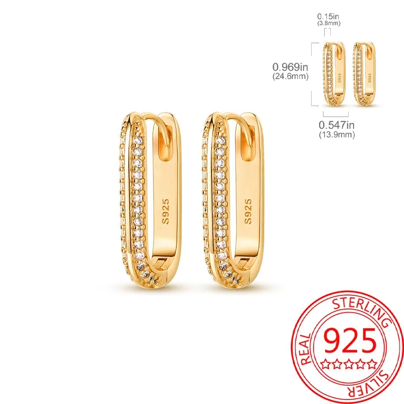 Retro Sterling Silver Colored Gold Square Hoop Earrings