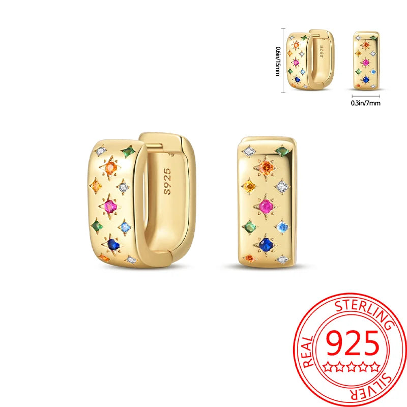 Retro Sterling Silver Colored Gold Square Hoop Earrings