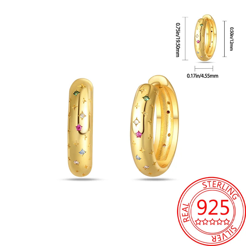 Retro Sterling Silver Colored Gold Square Hoop Earrings