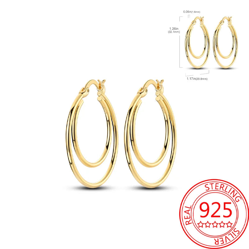 Retro Sterling Silver Colored Gold Square Hoop Earrings