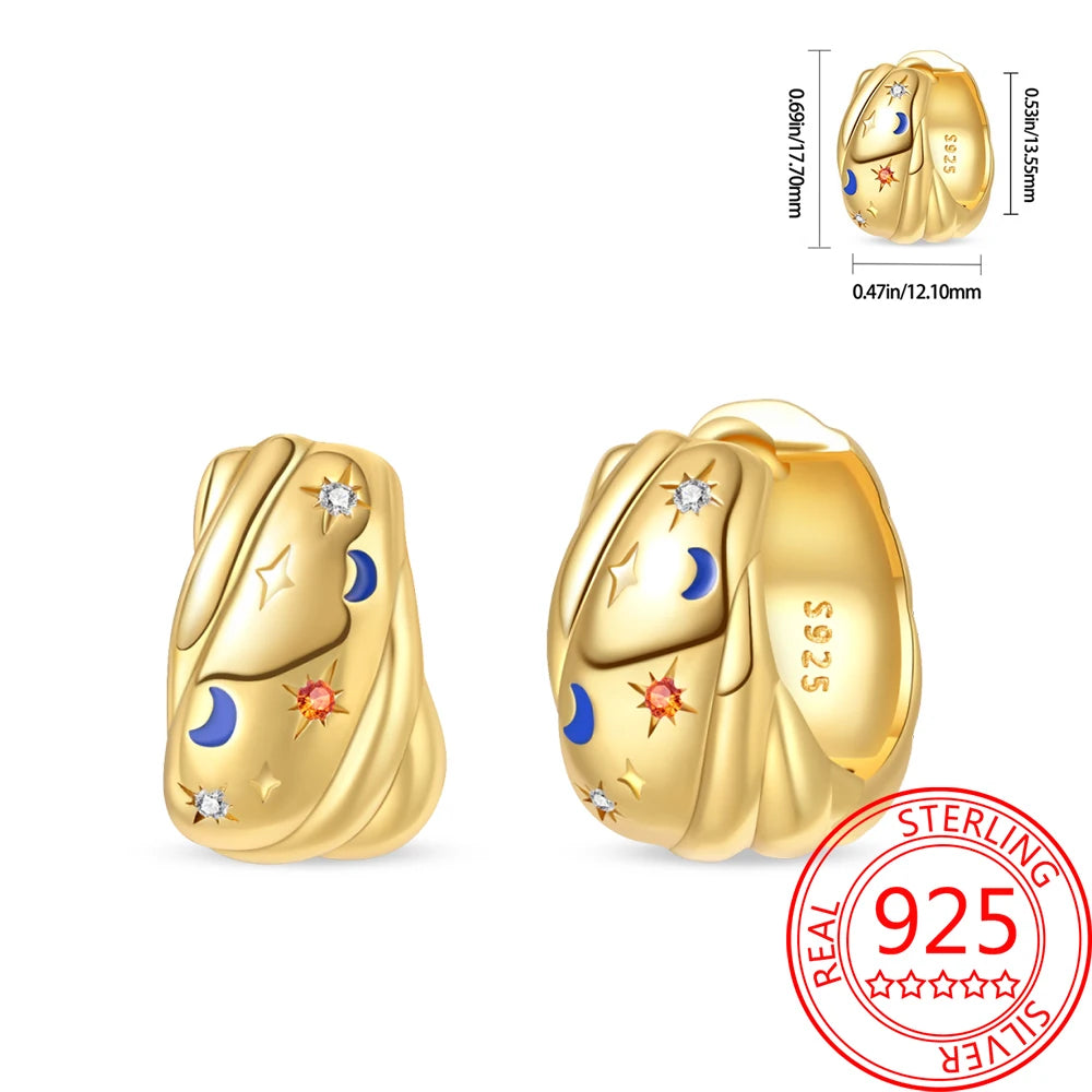 Retro Sterling Silver Colored Gold Square Hoop Earrings