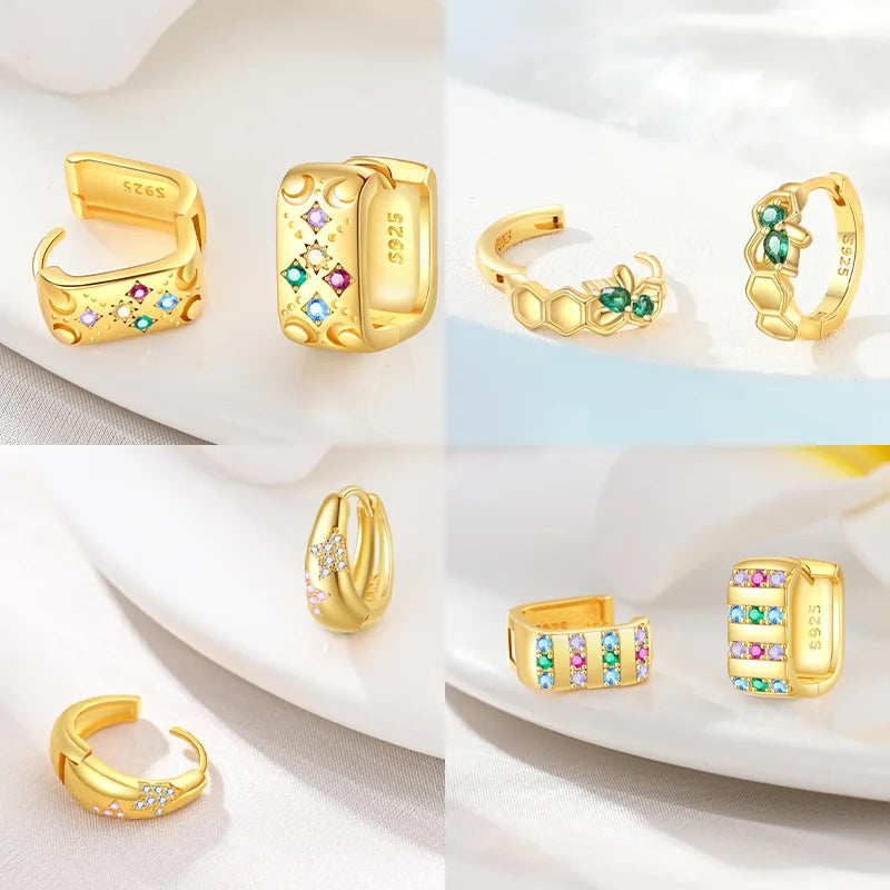 Retro Sterling Silver Colored Gold Square Hoop Earrings