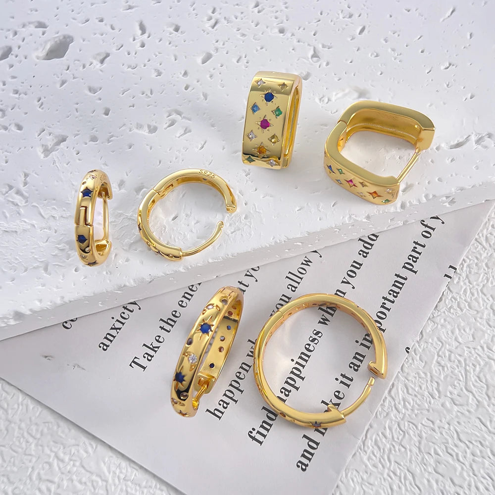 Retro Sterling Silver Colored Gold Square Hoop Earrings