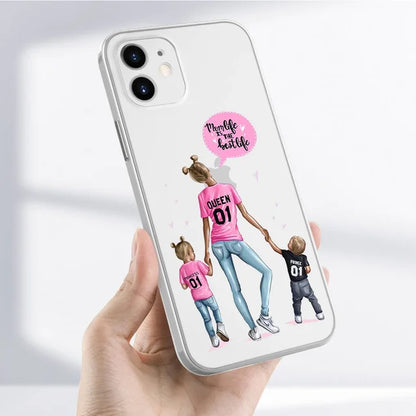 Super Mom Phone Case For iPhone 16 13 12 11 14 15 Pro Max Plus Mini SE Silicone Soft Transparent Covers