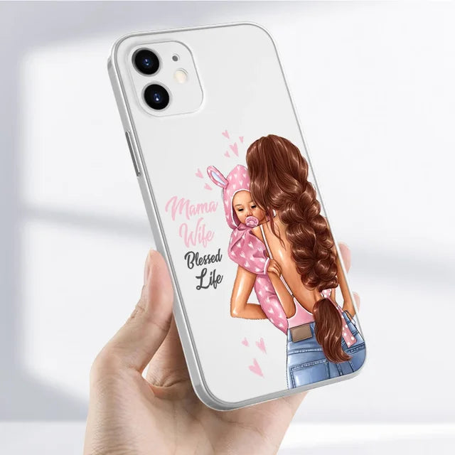 Super Mom Phone Case For iPhone 16 13 12 11 14 15 Pro Max Plus Mini SE Silicone Soft Transparent Covers