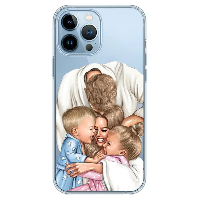 Super Mom Phone Case For iPhone 16 13 12 11 14 15 Pro Max Plus Mini SE Silicone Soft Transparent Covers