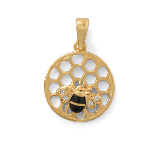 "BEE Mine!" 14 Karat Gold Plated Honeycomb with Bee Pendant - Fleek Babies