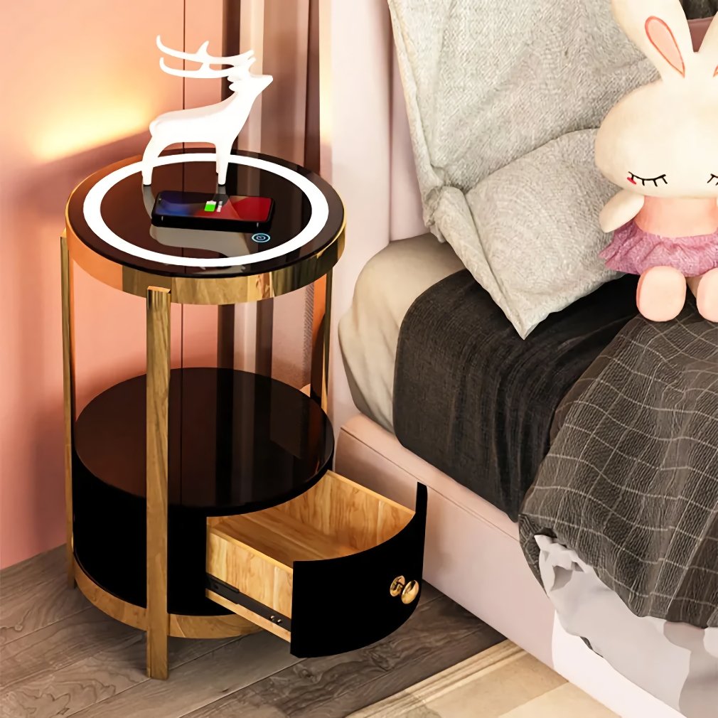 Modern Minimalist Nightstand with Wireless Charging and LED Light