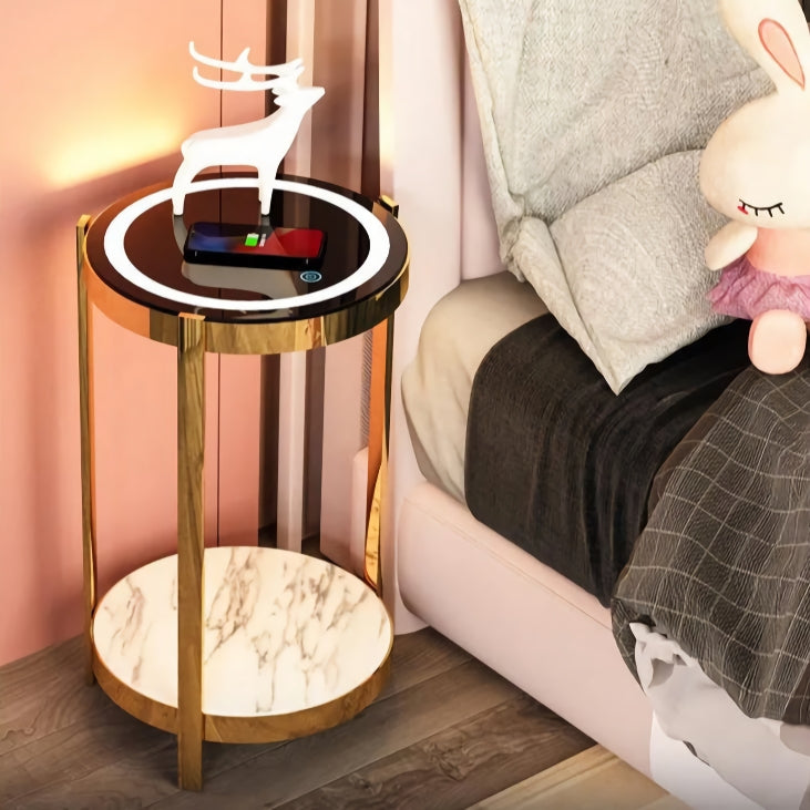 Modern Minimalist Nightstand with Wireless Charging and LED Light