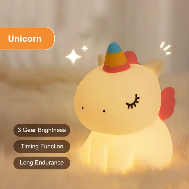 Cute Unicorn Silicone LED Night Light USB Rechargeable