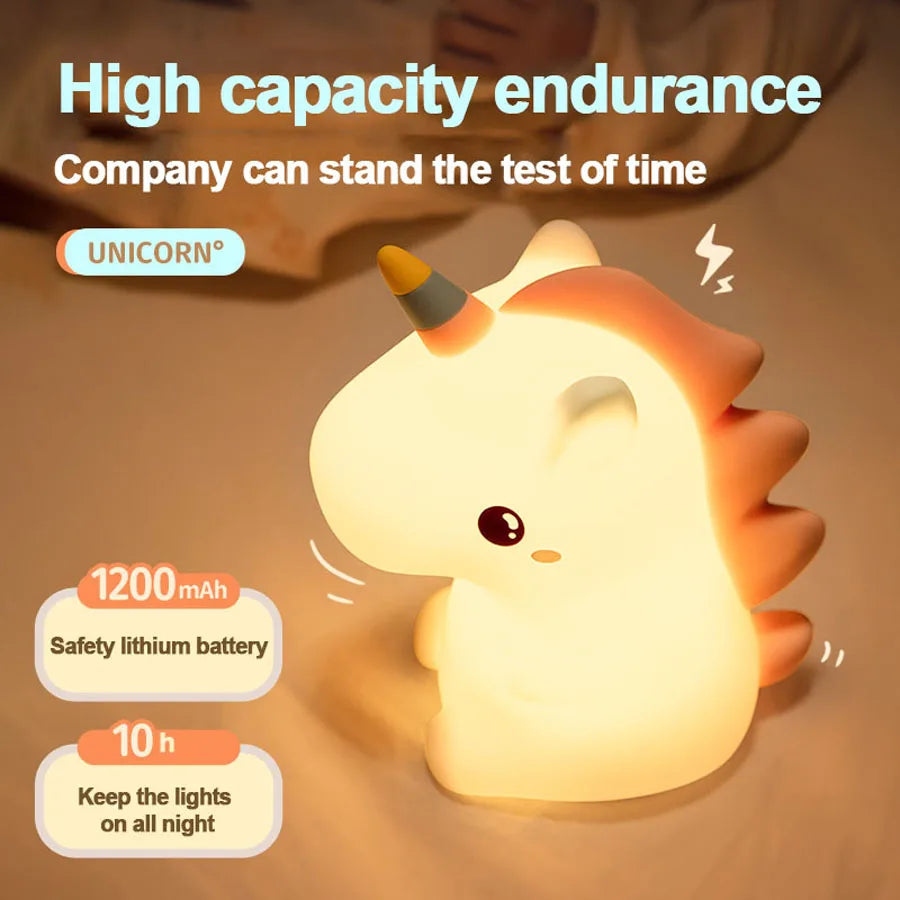 Cute Unicorn Silicone LED Night Light USB Rechargeable