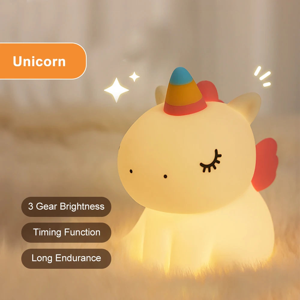 Cute Unicorn Silicone LED Night Light USB Rechargeable