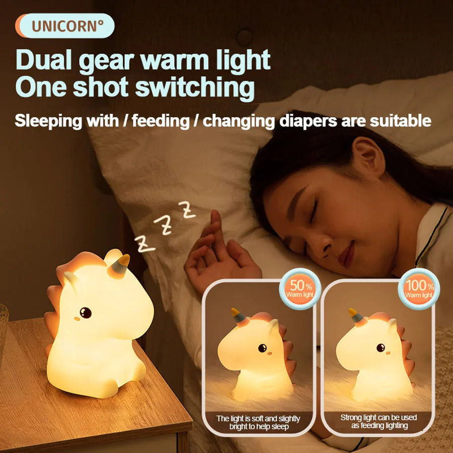 Cute Unicorn Silicone LED Night Light USB Rechargeable