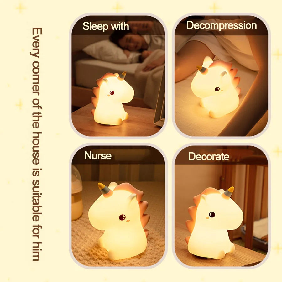 Cute Unicorn Silicone LED Night Light USB Rechargeable
