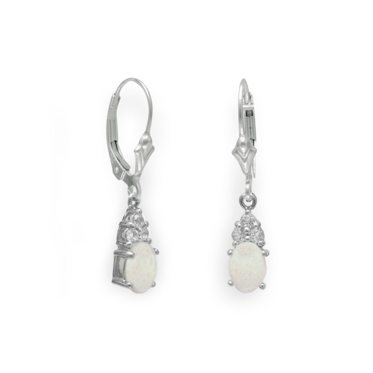 Rhodium Plated Australian Opal and White Topaz Earrings