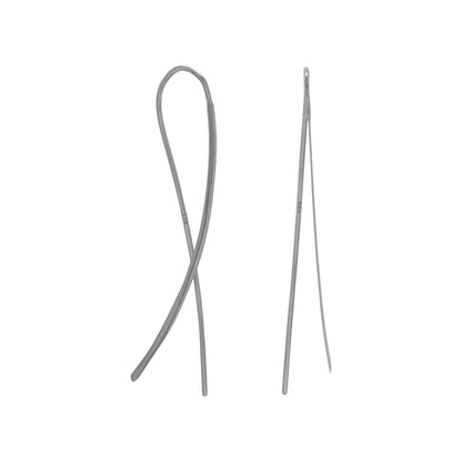 Rhodium Plated Flat Long Wire Earrings