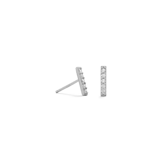 Rhodium Plated Mini CZ Bar Studs