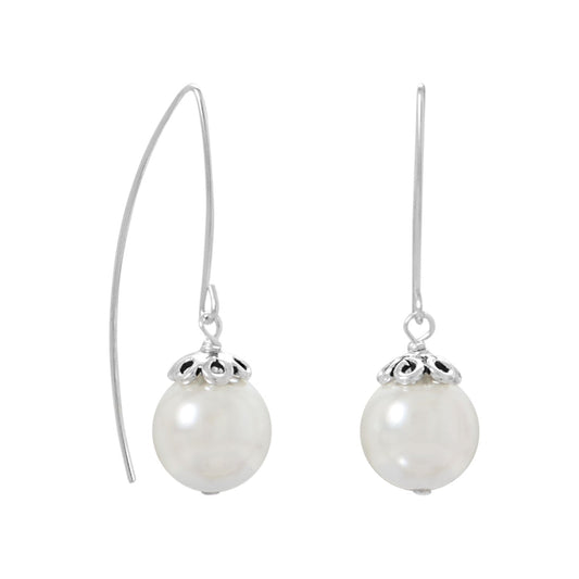 Sterling Silver Glass Pearl Wire Earrings