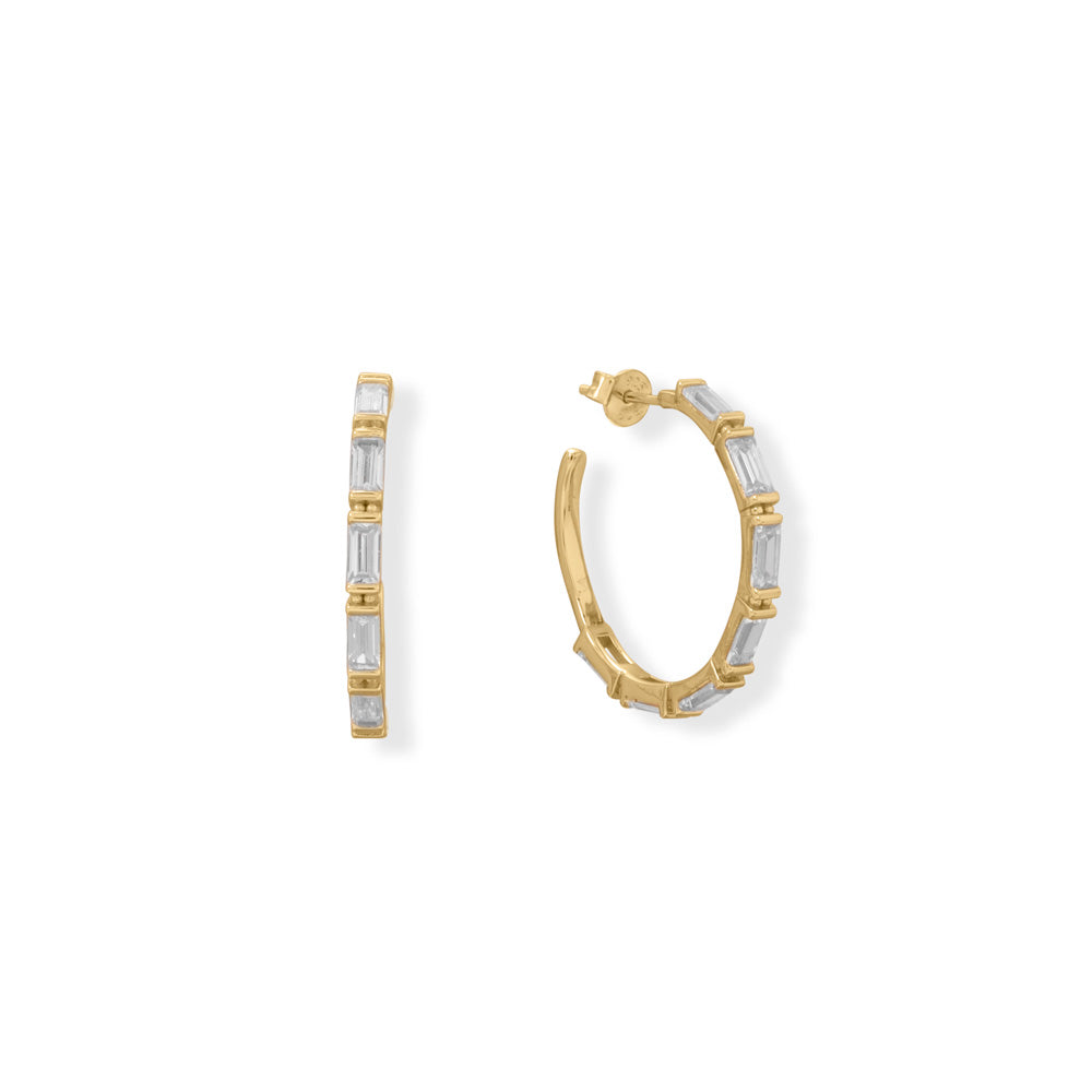 Bodacious Baguettes! White Baguette CZ 3/4 Hoop Earrings