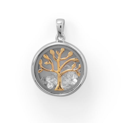 Two Tone Dancing CZ's Tree Pendant