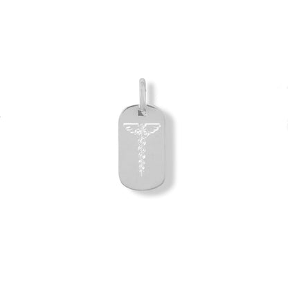 Engravable Rhodium Plated Dog Tag Pendant