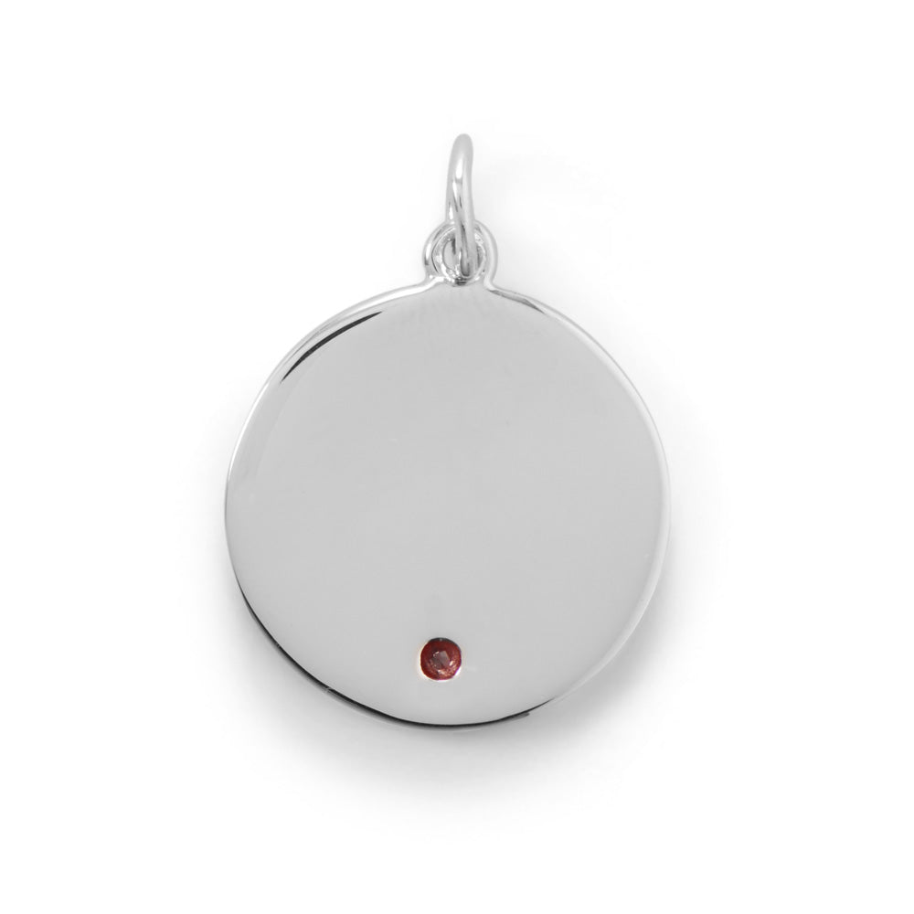 Engravable Rhodium Plated CZ Pendant - January Birthstone