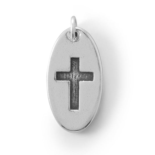 Oval Charm with Oxidized Cross