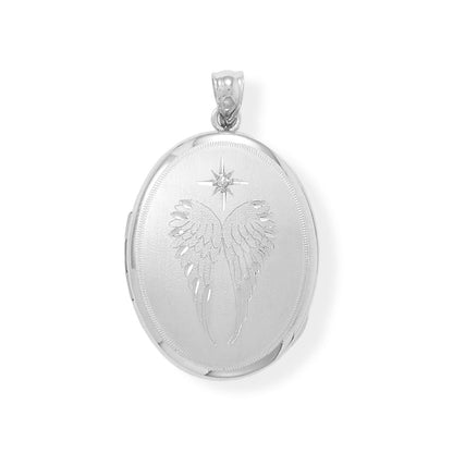 Oval Angel Wings Memory Keeper Locket with Diamond